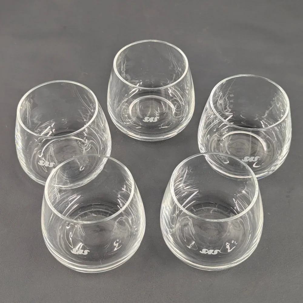 SAS Scandinavian Airlines System Glass Tumblers Set of 5 Logo Etched Clear